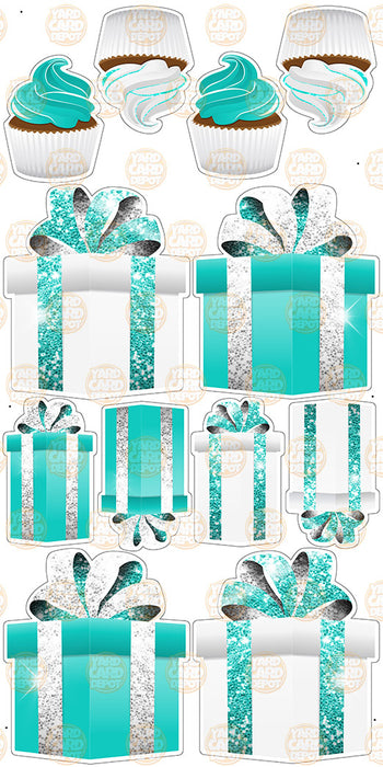 Symmetrical Gift Boxes- Teal / White