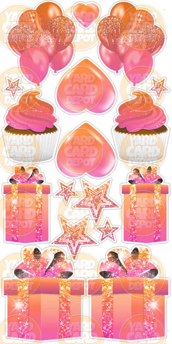 Symmetrical Flair Set - Glitter Orange Pink Ombre