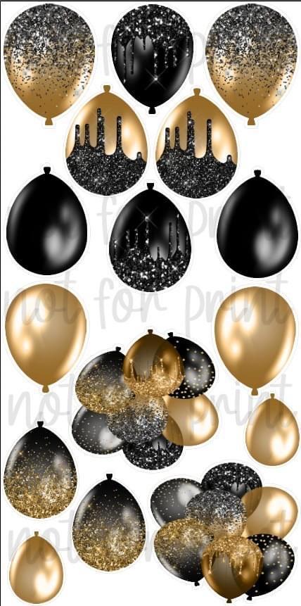 Black and Gold Glitter Balloons, Stars and Streamers Yard Card Flair S