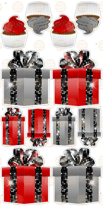 Symmetrical Gift Boxes- Chunky Glitter Red / Silver 2