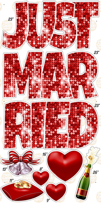 Red "Just Married"- EZ Set 23in Lucky Guy (Choose a fill)